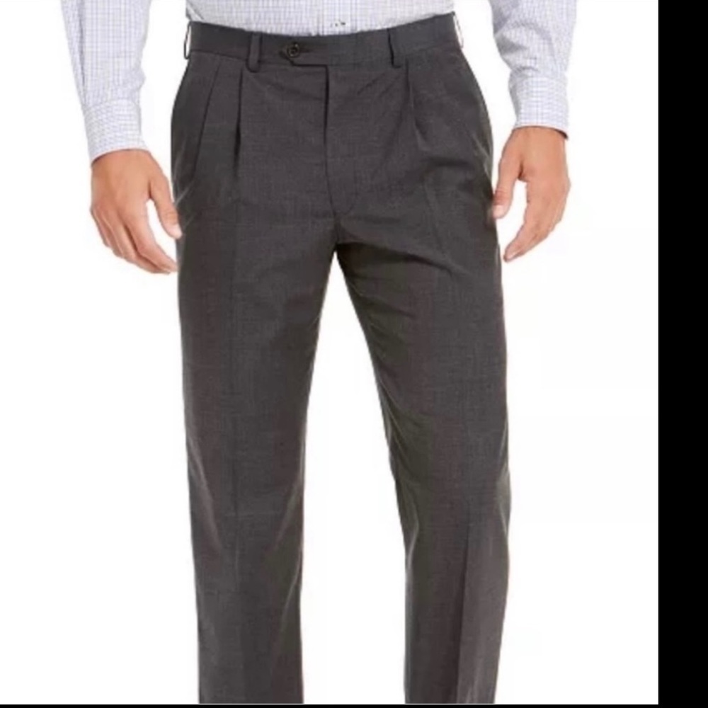 WOOLMARK WOOL men's Paulo Solari athletic fit slacks SZ 36 Charcoal EUC Wedding